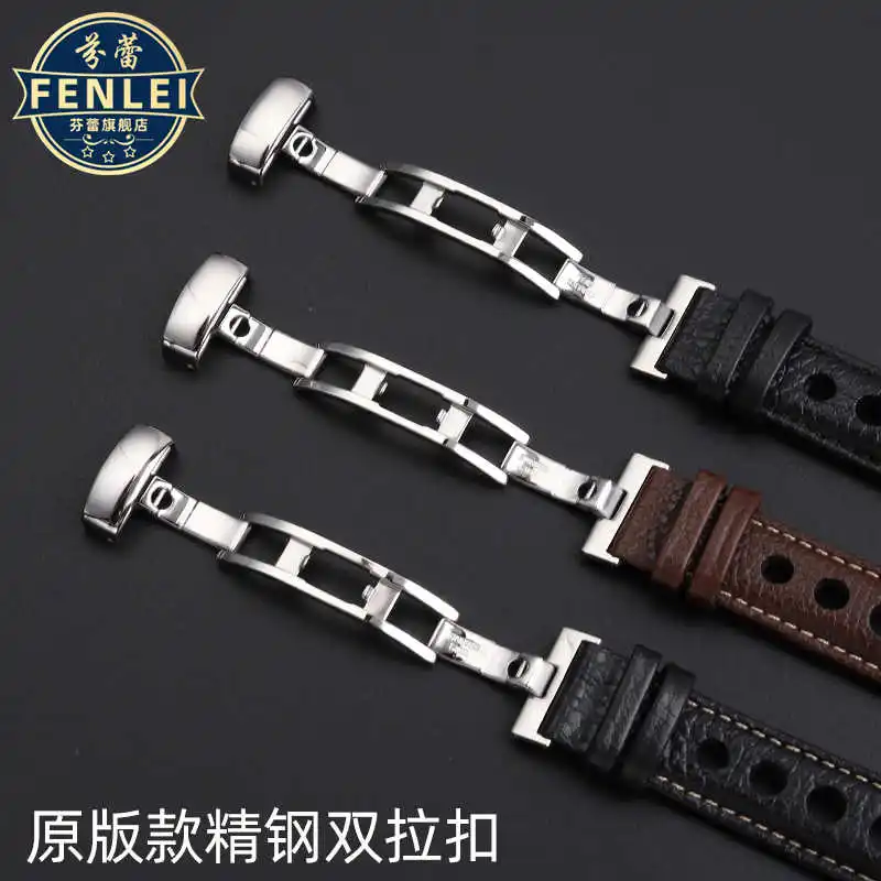 Para tissot 1853 luchi racing t044 prs516 t91 t021 pulseira de relógio de couro de vaca pulseira de relógio masculino 20mm pulseira curvada fivela dobrável