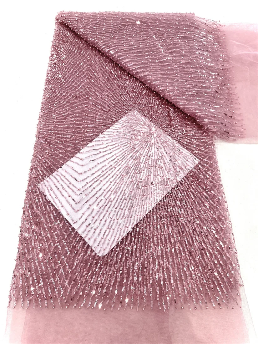 

Luxury Pink 2025 High Quality French Tulle Net Sequins Lace Fabric African Lace Fabric 5 Yards For Nigeria Wedding Party Dress