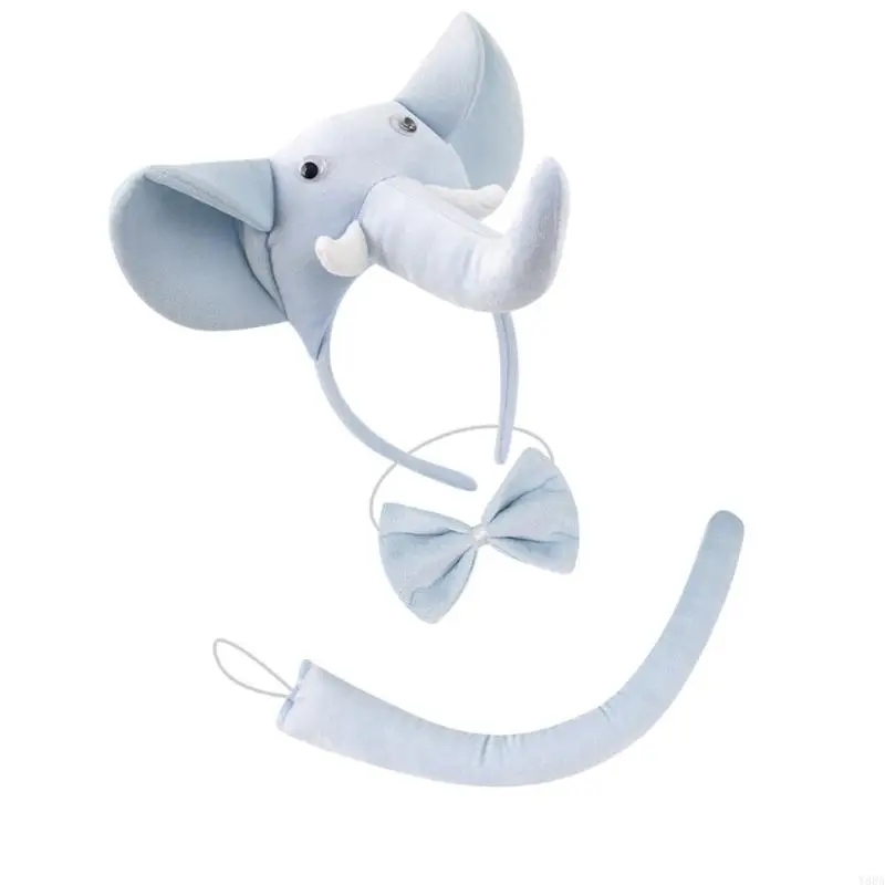 Y88A Animal Costume Elephant Ears Headband Tail Bowtie for Halloween Cosplay