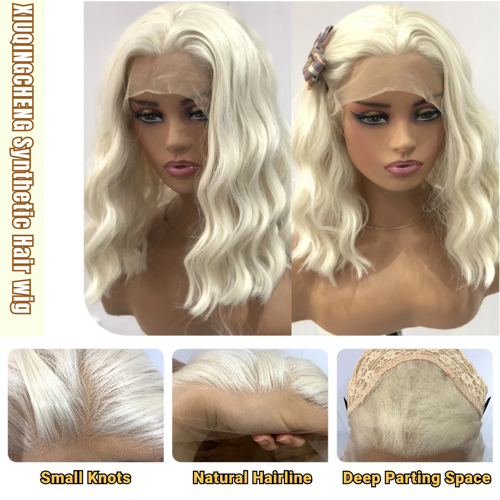 Platinum Blonde Bob Hair Wig Synthetic Lace Front Wig Short Curly Wigs for Women Glueless Wavy Blonde Wig Lace Front Bob Wigs