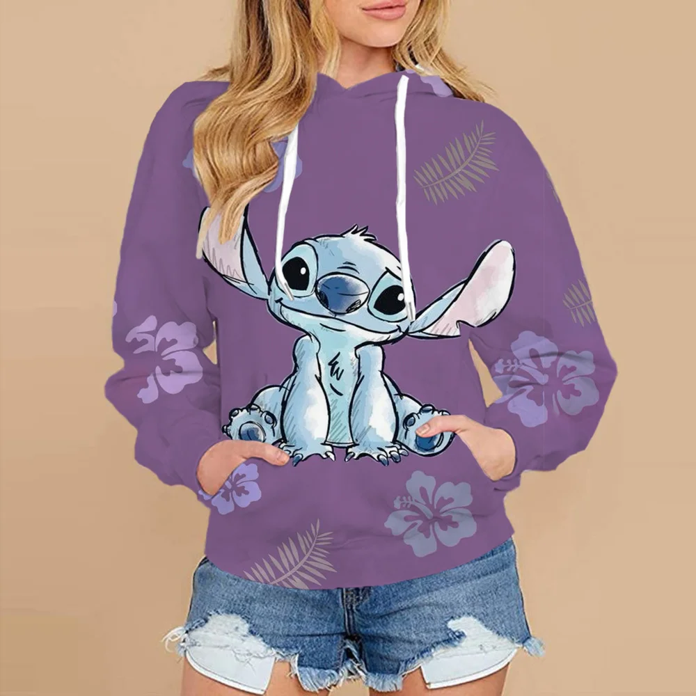 2024 Disney Lilo Stitch Fun Cartoon Autumn Hoodie Women\'s Harajuku Cute Stitch Sportswear Cartoon Y2k Streetwear Hoodie Women\'s