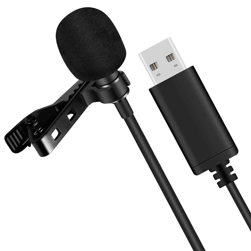 Universal USB Omnidirectional Microfone Lavalier, Clip-on Mic, Plug and Play, Computador