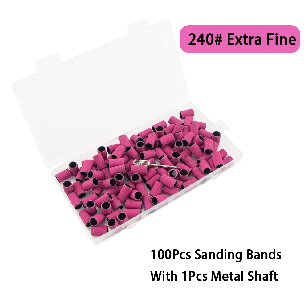 100Pcs Sanding Bands With 1Pcs Metal Shaft Set For Manicure Gel Polish Remover Replacement Tools Nail Drill Bits