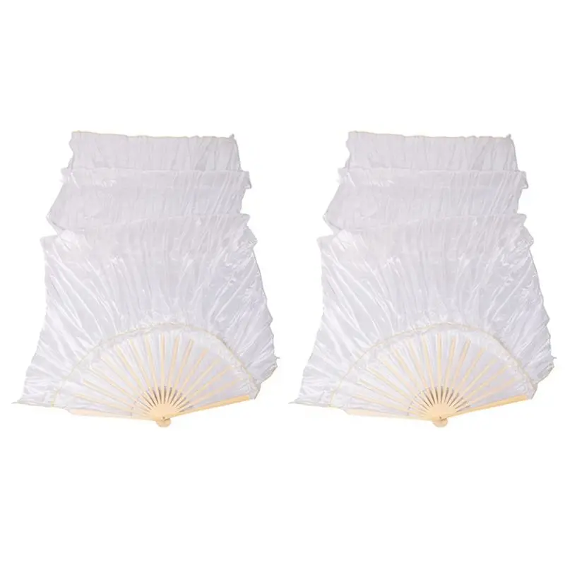 

AEF6-100% Silk Unisex Chinese Silk Veil Dance Fans 2Pcs Belly Dance Fans White Color 180X90cm