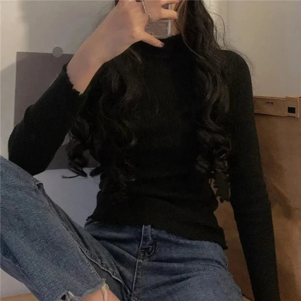 

High Collar Women Thermal Underwear Bottoming Shirt Thicken Long Sleeves Warm Top Sleepwear Pullover Autumn Winter Top Women