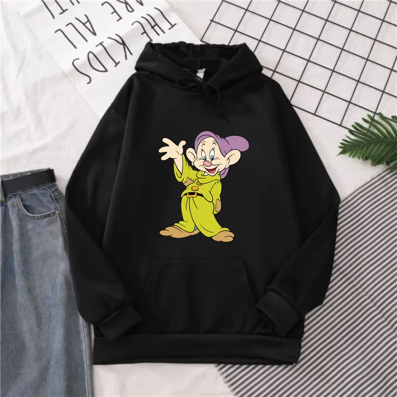 Sweat à capuche à manches longues pour femmes, sweat-shirt de sport d'hiver, vêtements pour femmes, dessin animé kawaii, nain Dopey, blanc neige, mignon