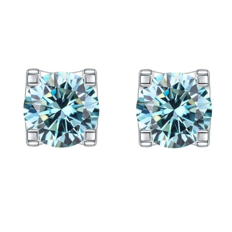 

1-2ct Blue Green Color Moisssanite Stud Earrings Bull Style Iced Bling Moissanite Diamond Ear Studs Pass Tester Wholesale Gift