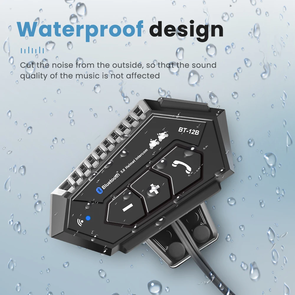 오토바이 헬멧 인터콤 헤드셋, BT-12B 방수 블루투스 헤드셋, 소음 감소, 무선 인터폰, 1 개, 2 개