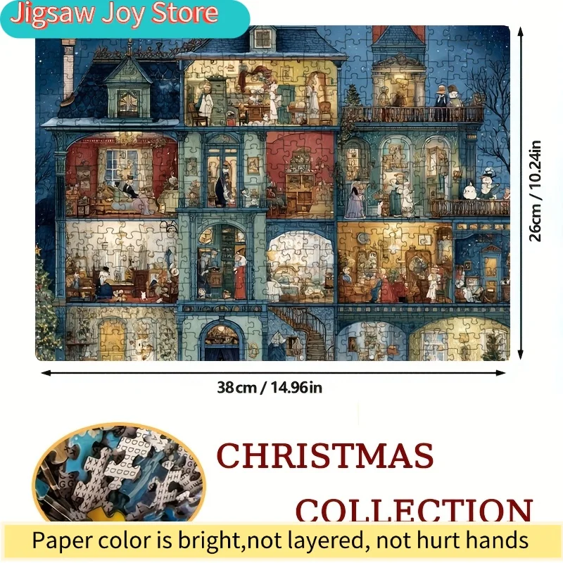 1 boîte de mini puzzles en papier pour adultes : "Maisons colorées" ou jeux et activités de fête, adaptés aux jeux et activités de fête.