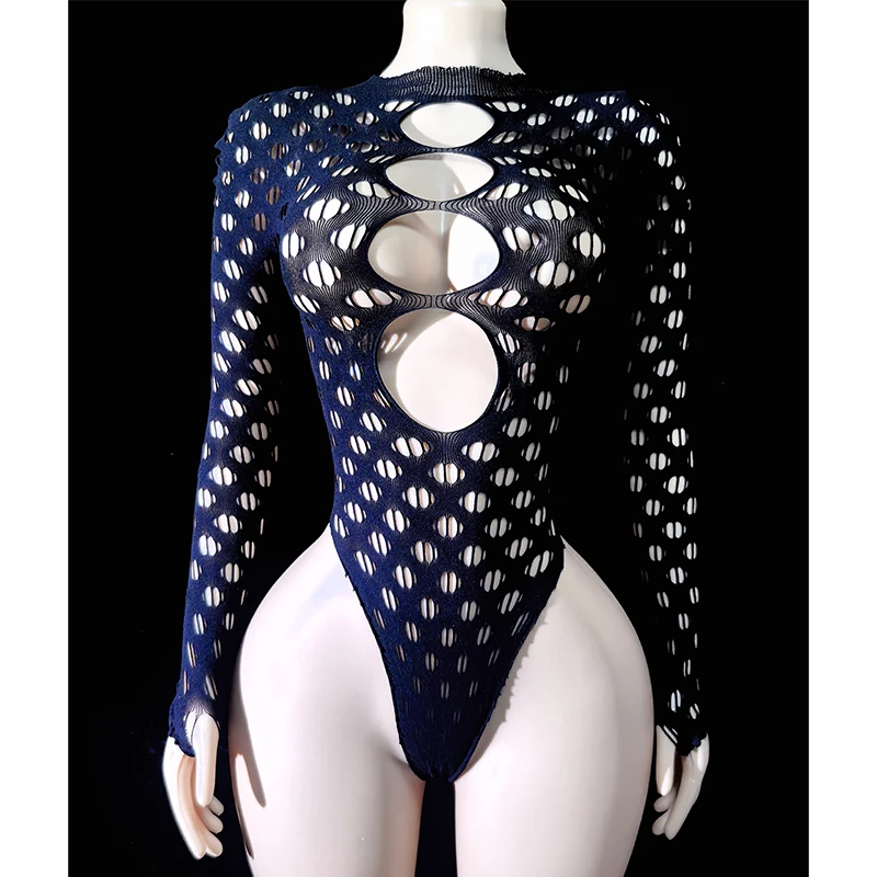 

Сексуальный женский комбинезон-боди с длинными рукавами, прозрачный, с вырезами, для музыкальных фестивалей, W707 (1 шт.)