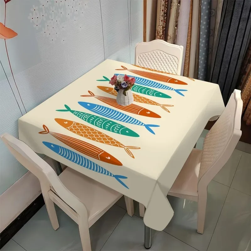 Tablecloth 1 piece - Colorful fish printed rectangular tablecloth - Durable polyester, easy to clean woven fabricxzj