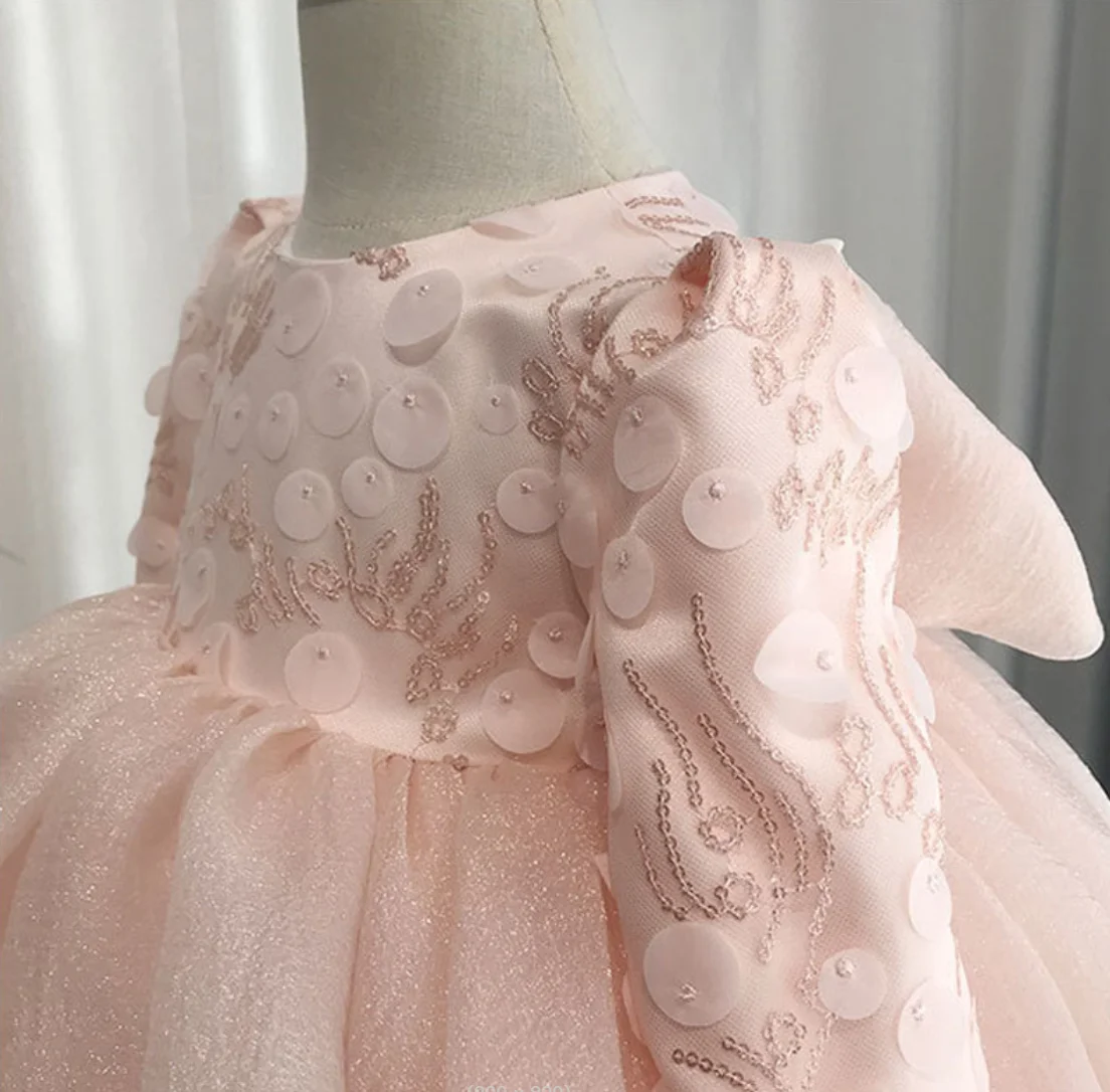 1st Birthday Baby Dress Costume Tulle Long Sleeve Princess Children Girl Dress For Party And Wedding Baptism Ball Gown Vestidos