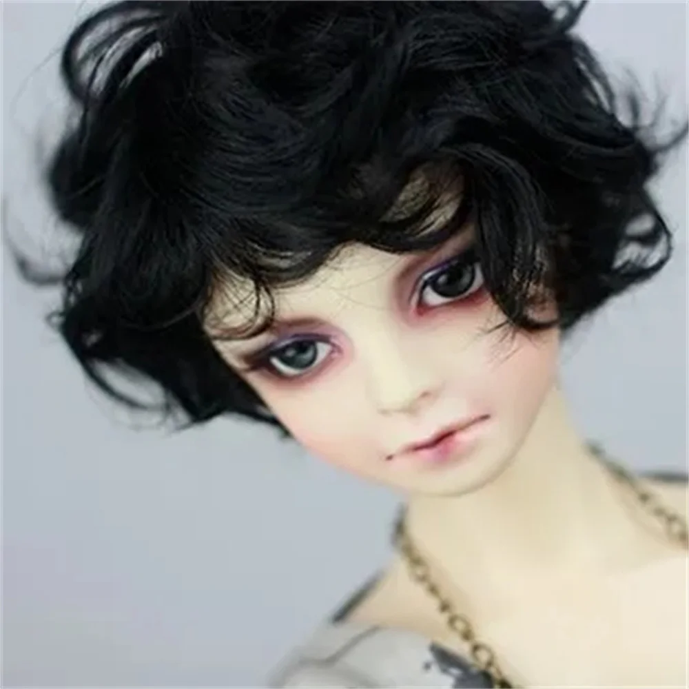 BJD doll wig suitable for 1/3 1/4 Blythes 1/6 New ap style faux mohair with short angel curls for a man with black tan silver