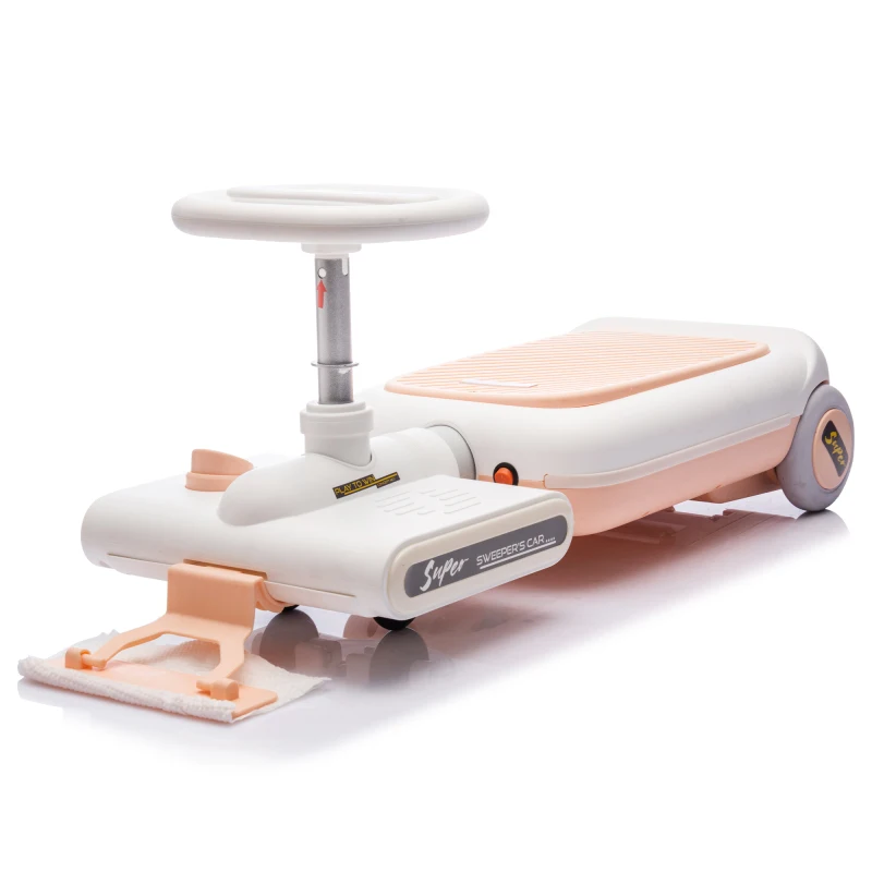 Go Kart de nettoyage 12V pour enfants, moteur avant 55W avec vadrouille, longueur de nettoyage pouvant étendue de 6cm, fonctions de musique et d'éclairage intégrées