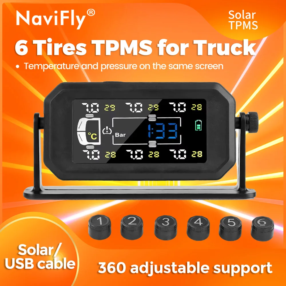 

Navifly 6 Tires TPMS for Truck Pressure Monitor External Sensors Tire Pressure Monitoring System Intelligent Tire Pressure Alarm