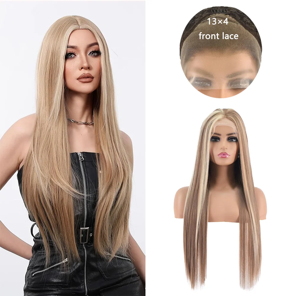 วิกผมสังเคราะห์คุณภาพสูง 13×4HD แบบลูกไม้ด้านหน้า ขนาด 24 นิ้ว ผมตรงธรรมชาติ ความหนาแน่น 180% เหมาะสำหรับผู้หญิง ใช้ได้ทุกวันและงานปาร์ตี้