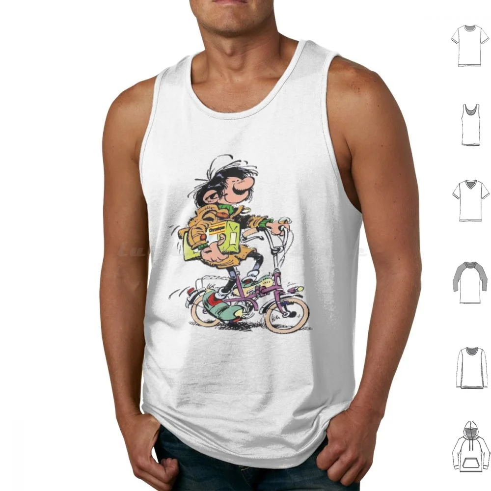 Gaston Lagaffe Classique Camisetas sin mangas con estampado de algodón Dibujos animados Spirou Libro de aventuras Cómic Revista belga Gaston Francia