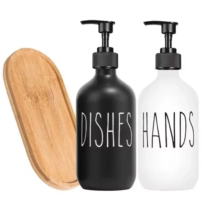 Dishwashing soap dispenser with plastic pump, reusable liquid soap shampoo shower gel bottle pressure bathroom decoration 500ml