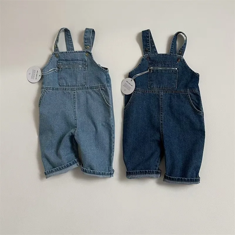

2025 Spring New Baby Sleeveless Denim Striped Romper Newborn Toddler Boys Girls Overalls Infant Jumpsuit Solid Kids Clothes