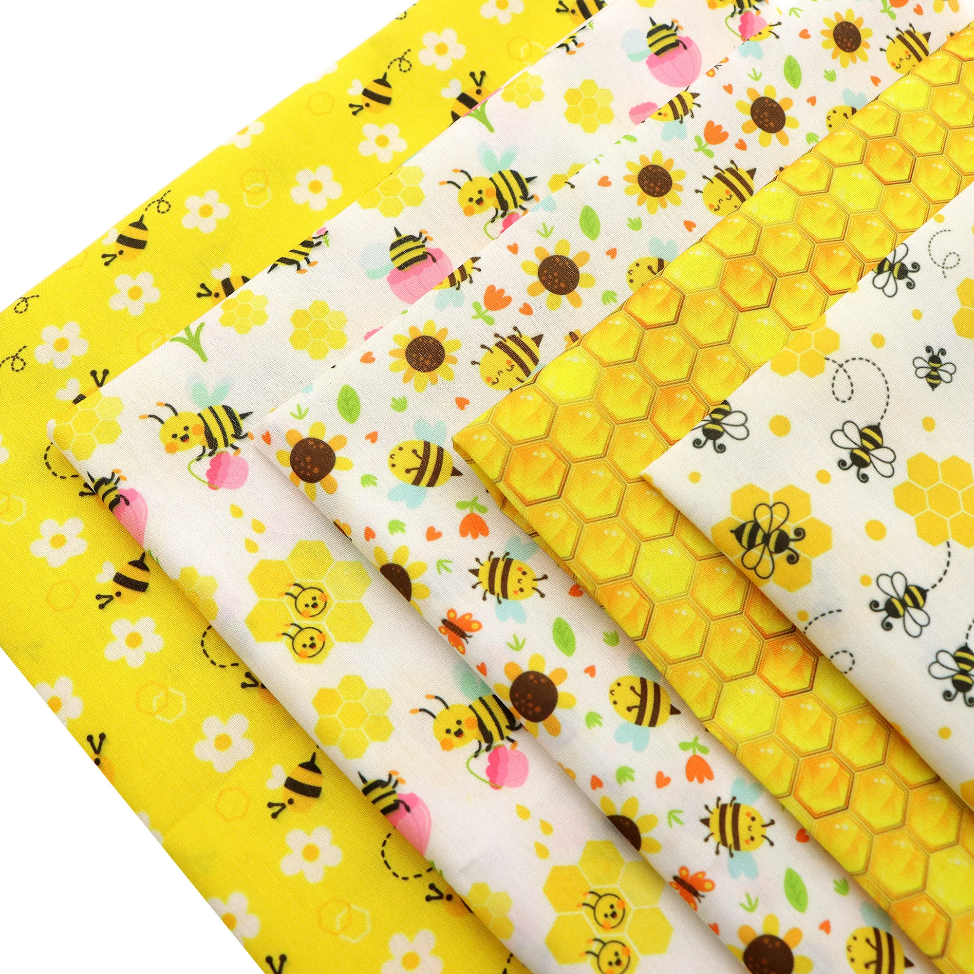 Pre-cut 5pcs Polyester Fabric Bundle 19.7x17.7 Inches /7.87x7.87inch- Bee & Sunflower Daisy Themes, Pre-Cut Quilting Squares