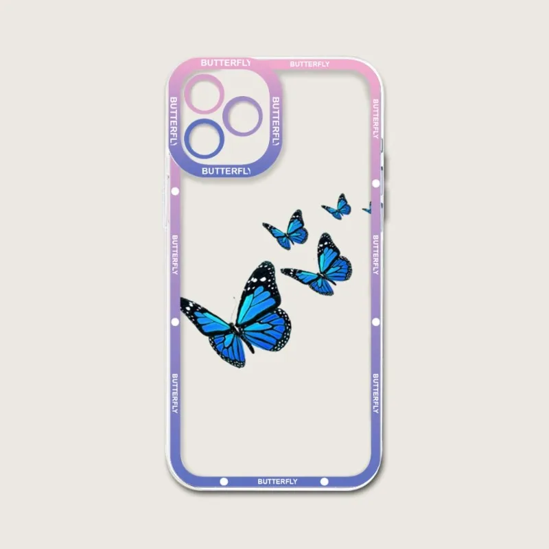 Butterfly Beautiful Phone Case Telefoon For IPhone 12ProMax 14 13 12 11 Pro Max Mini Transparent Fine Hole Soft Cover