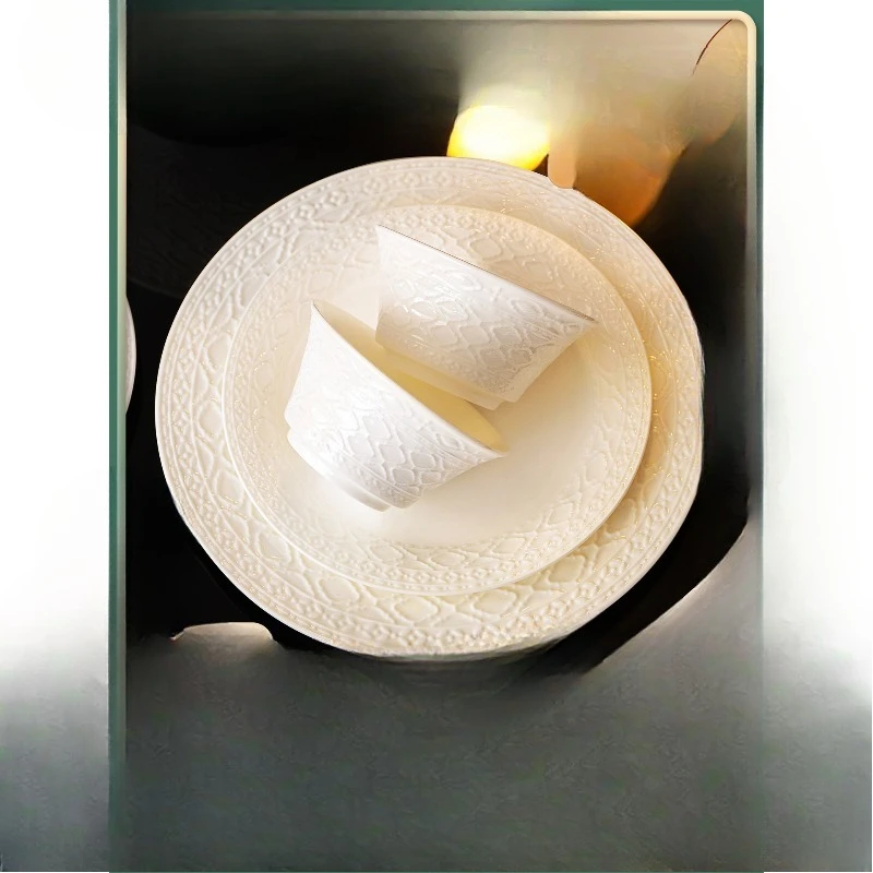 French tableware underglaze color bone china plate bowl premium housewarming gift box dish set household light luxury