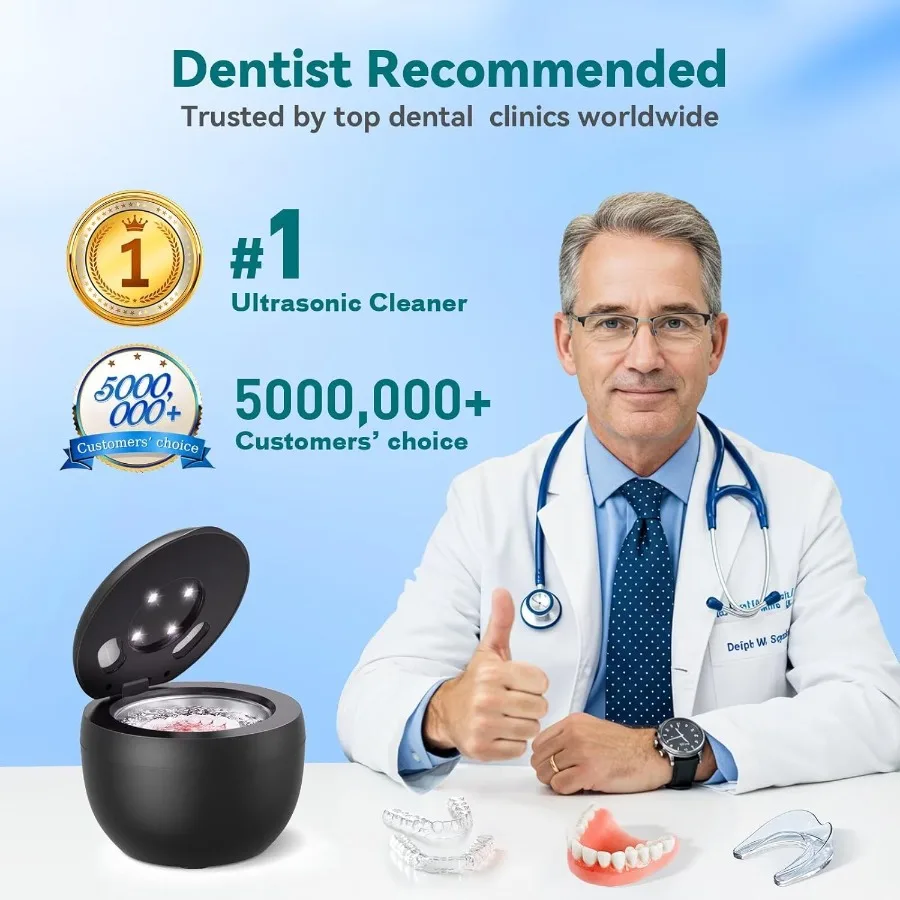 Dental Ultrasonic Retainer Cleaner Machine with 45kHz HighFrequency Cleaning Pod for Dentures Mouth Guards Night Guards Aligner - Detail 1
