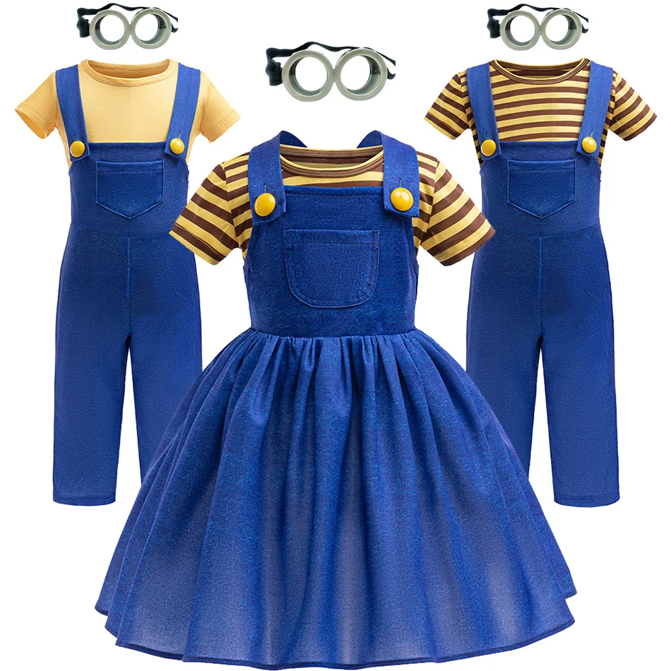 Kids Yellow Striped Suits Gru Agnes Dress Up Sets Cartoon Movie Disguise Costume Halloween Evil Role Playing Outfits