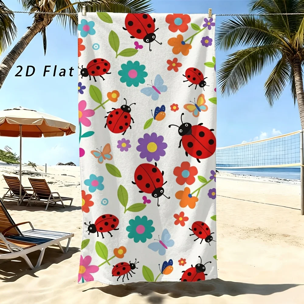 

Cute Aesthetic Ladybug Beach Towel 1Pc Microfiber 2D Flat Printed Sandproof Waterproof Picnic Mat Swim Bath Towel