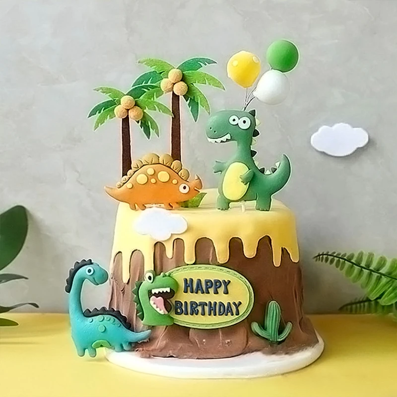 Cartoon Dinosaur Birthday Cake Topper Happy Birthday Dinosaur Theme Party Cake Decor Girl Boy 1st Birthday Party Decorations