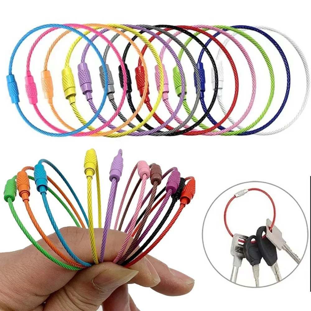 10 Stück Bunte Draht-Schlüsselanhänger Kabelschlaufe Schraubverschluss Seil-Schlüsselhalter Schlüsselring Schlüsselketten Outdoor-Werkzeuge – Detail 1