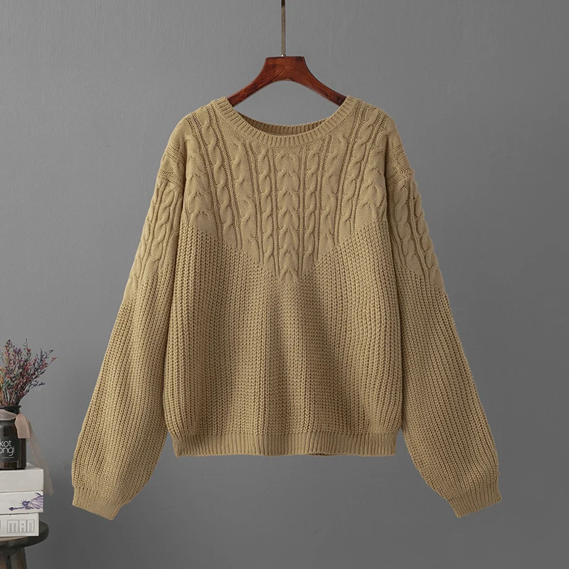 Autumn Casual Twist Stitching Loose Sweater Female Pulloverkorean Lantern Sleeve Knitted Pullover Sweater Winter Women Clothing