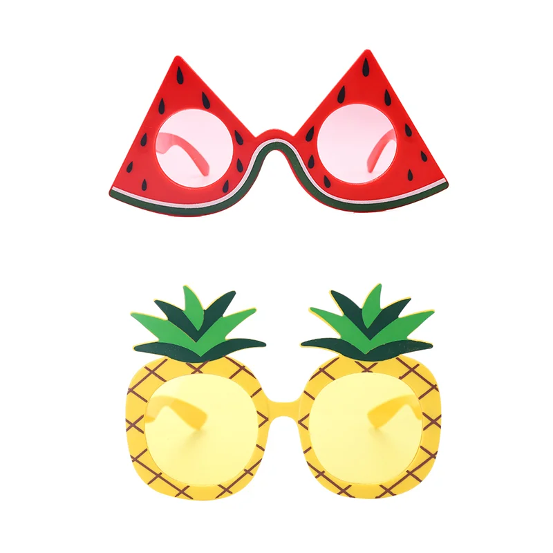 2pcs Funny Tropical Fruit Sunglasses Set, Watermelon Pineapple Shaped Novelty Glasses for Summer Party Favors Photo Booth Props