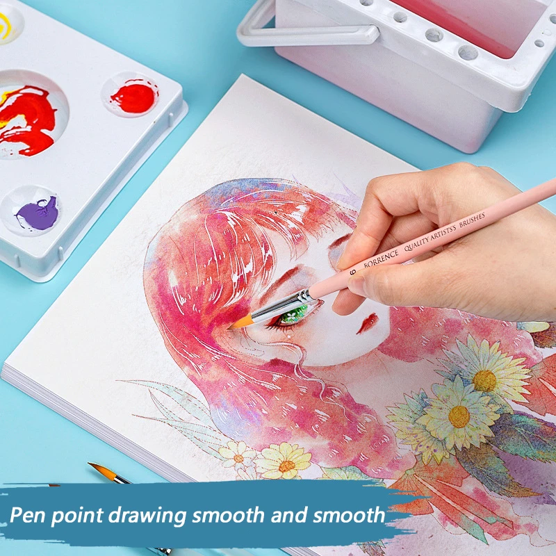Borrence 7pcs/Set Nylon Hair Artist Paint Brushes Set for Acrylic Oil Watercolor Gouache Painting Hand Painted Hook Line Pen