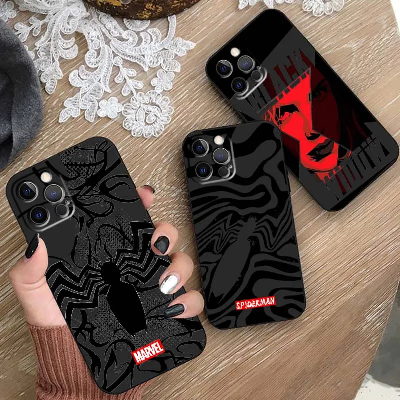 

Marvel Spider Man Black Widow For Apple iPhone 16 15 14 13 12 11 X XS Pro Plus Max Black Phone Case Shockproof Soft TPU Cover