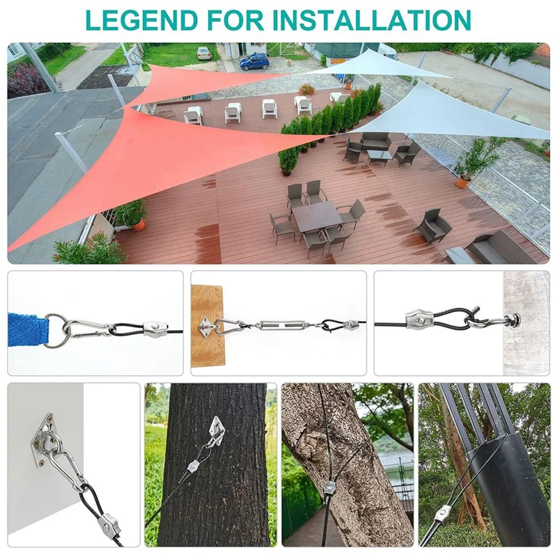 Shade Sail Hardware Kit 304 Stainless Steel Extension Cord Outdoor Triangular Rectangular Awning Mounting Hardware
