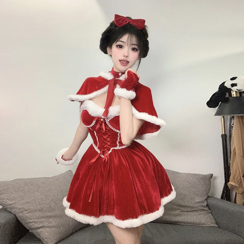 

Christmas Women's Sexy Red Dress Bunny Girl Pure Desire Uniform Suit Christmas New Year Party Cosplay Santa Claus Costume 2025