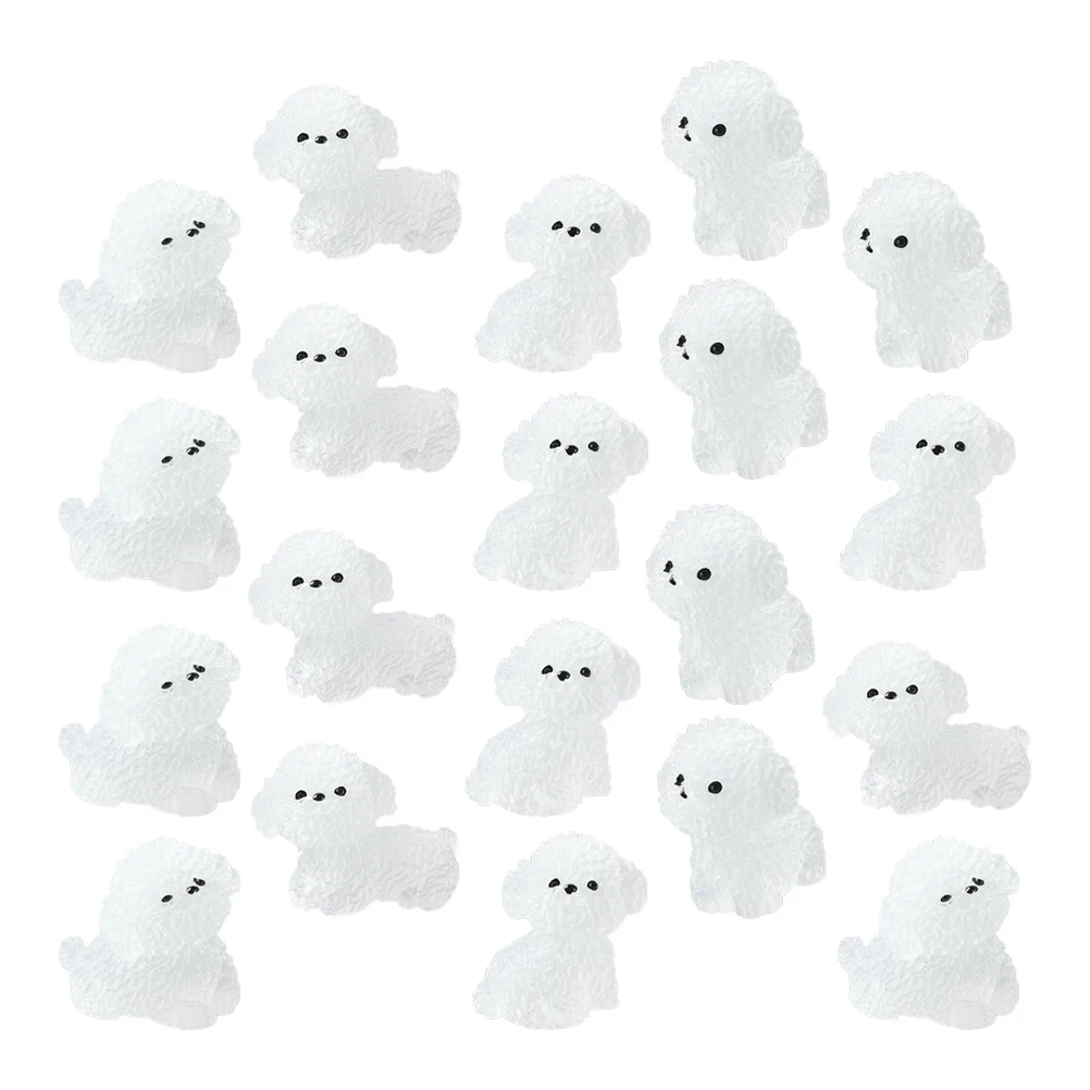 

20pcs Bichon Frise Ornaments Luminous Mini Dogs Resin Figurines Tiny Puppies Cartoon Statues Home Decor