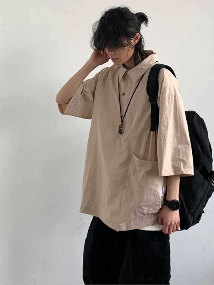

Men's Short Sleeve Loose Fit Utility Shirt Two-Piece Set in Japanese Vintage Oversized Style for Casual Wear