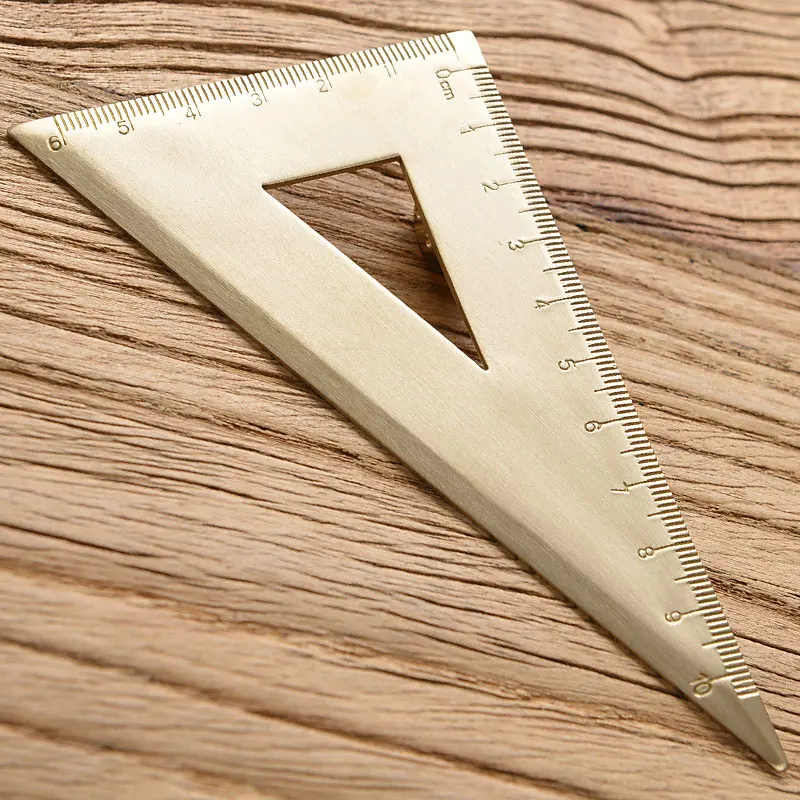 Regla Triangular de cobre y latón de Metal, herramienta de medición de ángulo recto de 0-10cm para diseño de dibujo artístico de matemáticas,