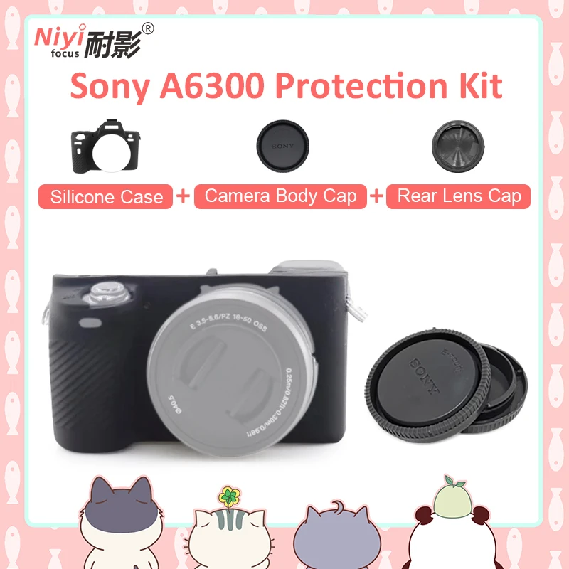 Soft Silicone Case With Camera Body Cap and Lens Rear Cap Rubber Body For Sony A6300 ILCE-6300 Sony A6400 Alpha 6400 ILCE-6400