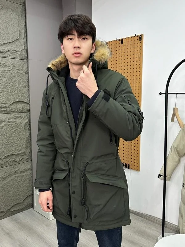 

Тяжелая мужская парка, зимнее пальто со съемным меховым воротником, пальто из жарудного хлопка, куртка-стойка, модная городская молодежная куртка