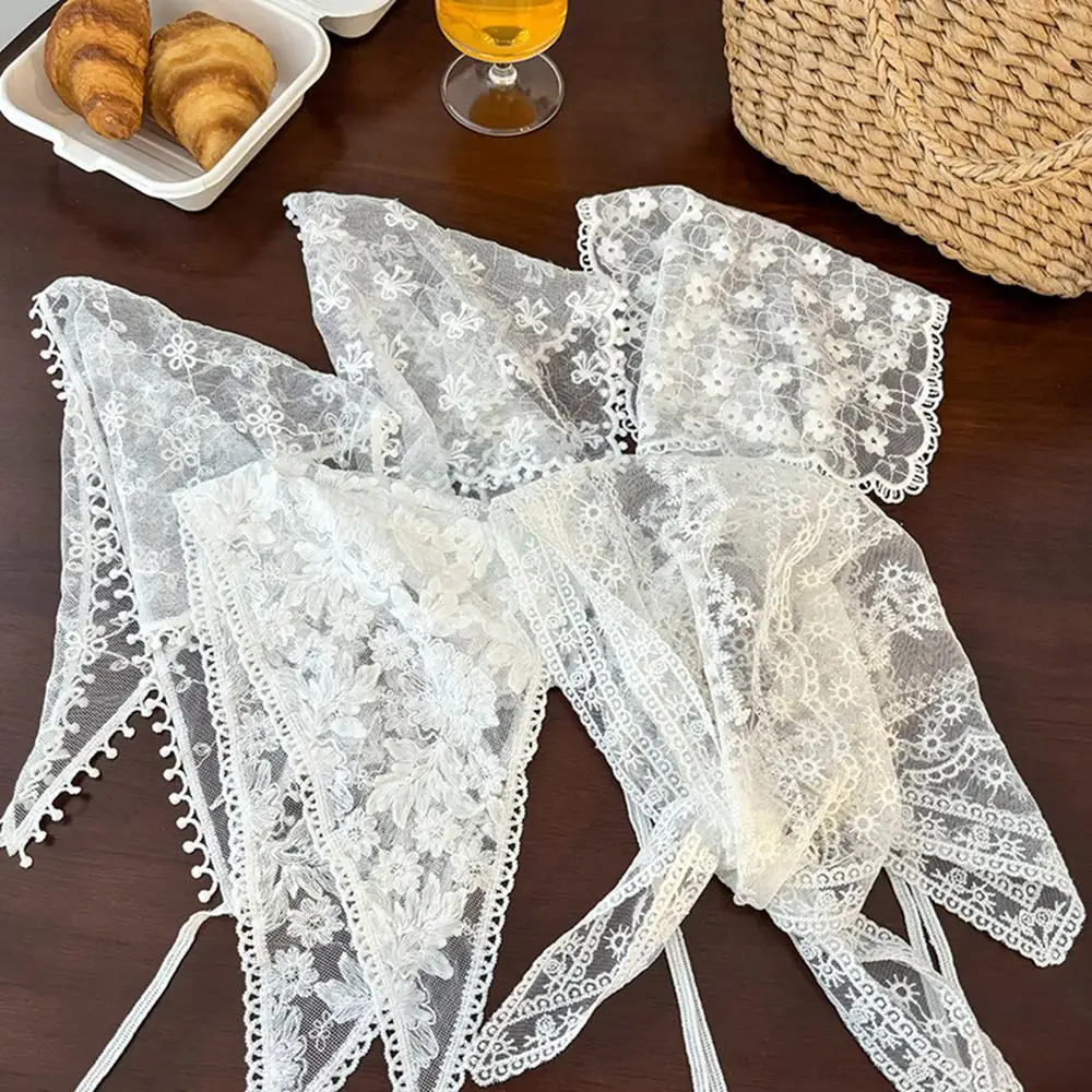 

Retro Lace Bandana Headband White Woven Floral Print Hair Scarf Bohemia Triangle Headscarf Hat Sweet Kerchief Hair Accessories