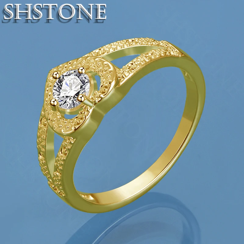 

SHSTONE 18K Gold Heart-shaped Zircon Rings For Women Party Wedding Fashion Jewelry Luxury 925 Sterling Silver Ring Birthday Gift