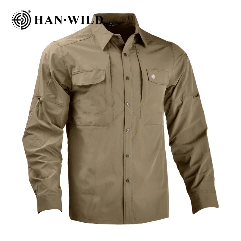 HAN WILD Men's Camping Clothing Lightweight Shirt Quick Dry Tactical Shirt Summer Long Sleeve Work Hunting Shirts Sport Clothes