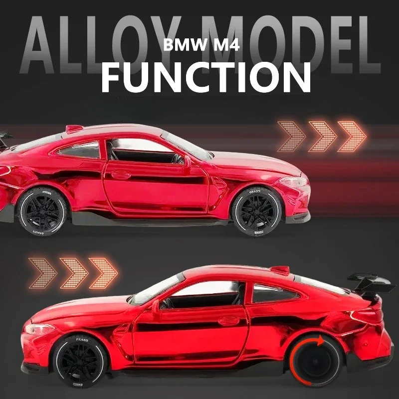

Модель автомобиля из сплава BMW M4 со звуковым светом, литой игрушечный автомобиль, детский мальчик, имитация масштаба 1/32, подарок на день рождения, домашний декор
