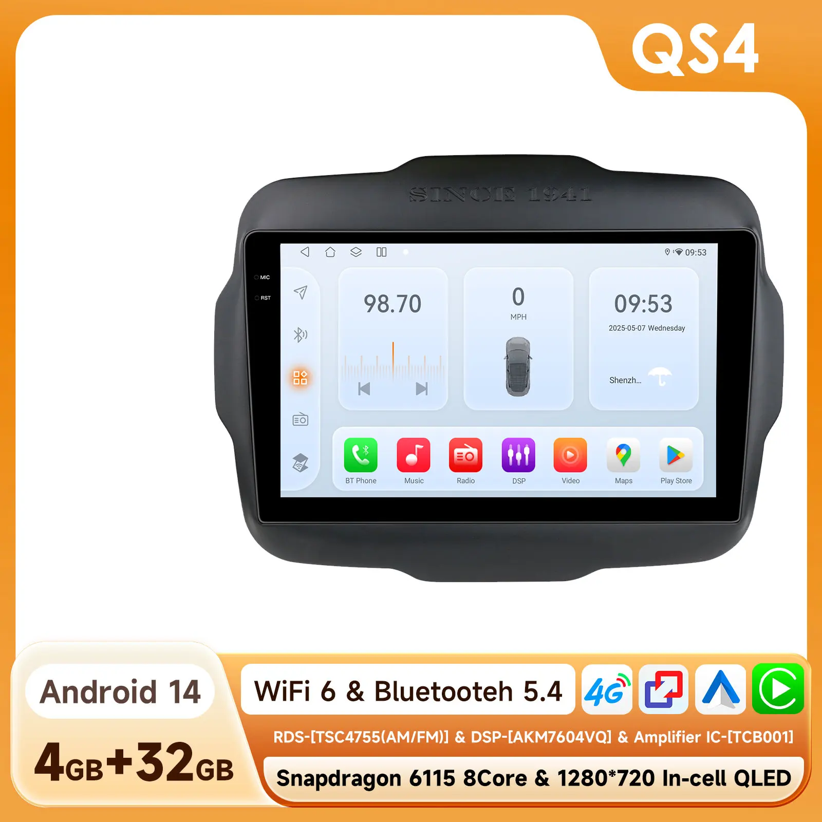 7862 Carplay 4G-Lte 9 "Autoradio Android Voor Jeep Afvallige 2016-2020 Multimediaspeler Navigatie Gps 2 Din Stereo Dsp Autoradio