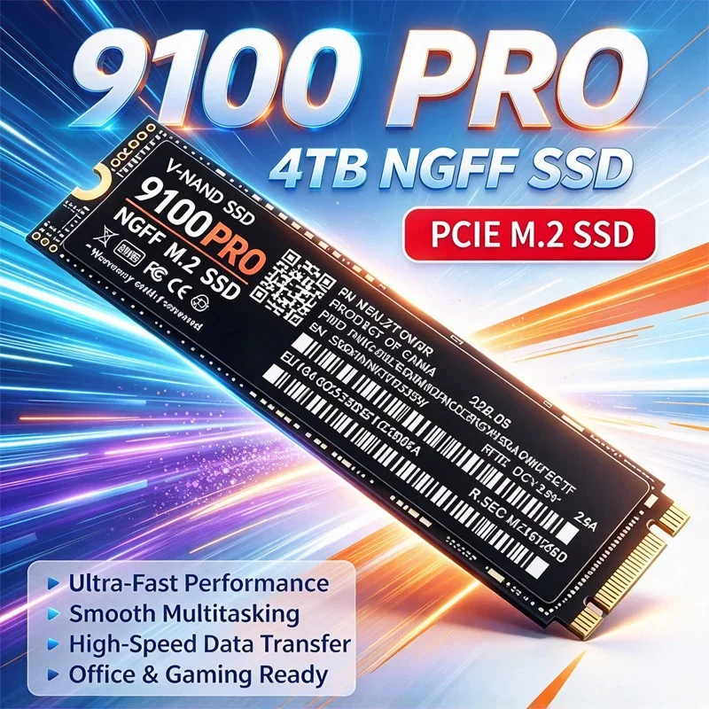 SSD M.2 NGFF 9100PRO portátil, SSD interno PCIe 4.0 2280, armazenamento de alta velocidade de 500 GB/1 TB/2 TB/4 TB para portáteis e computadores de secretária.