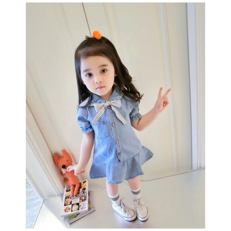 Summer New Girls' Dress Imitation Denim Soft Dress Princess Dress25Summer New Foreign Trade Children's Wear