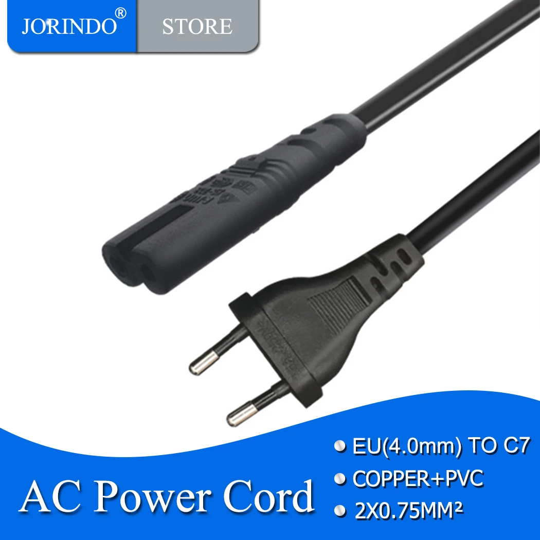 JORINDO EU TO IEC320 C7,European two-pin male plug to C7 Figure 8 shape interface,Suitable for notebook computer LED lamp 0.3M